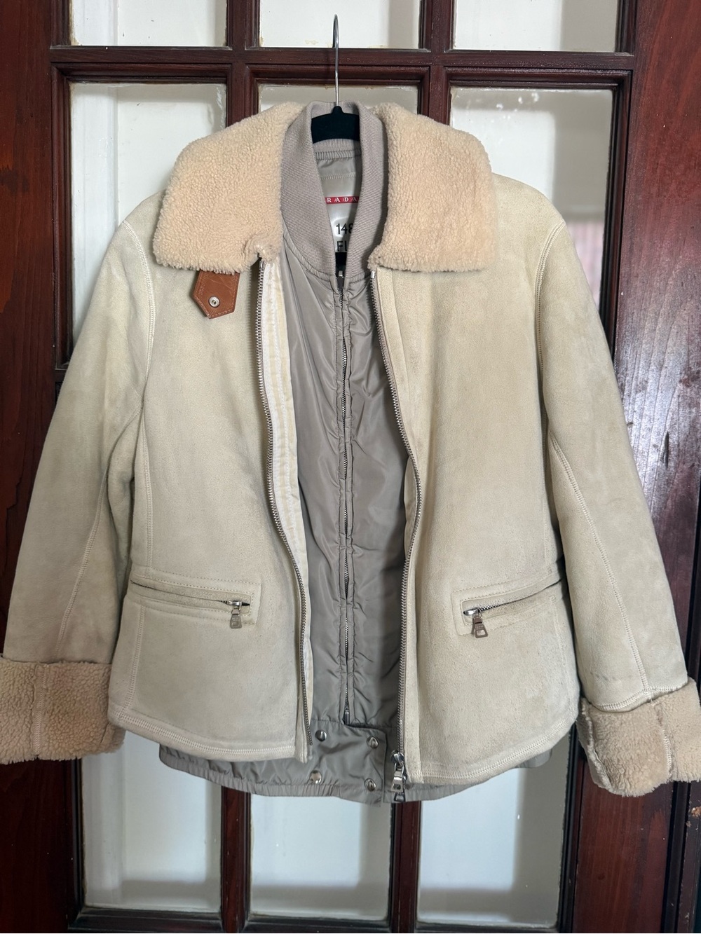 Prada Cream Suede Shearling-Lined Jacket with Nylon Vest ✨✨✨